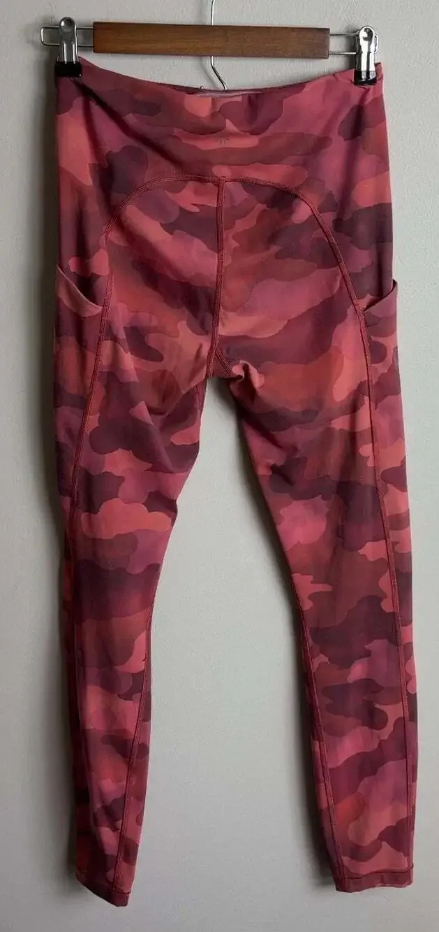 Athleta Pink Camo Performance Leggings Side Stash Pockets Size Small Tall Womens